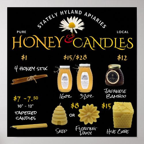 Beekeepers Chalkboard Style Honey Price List Poster