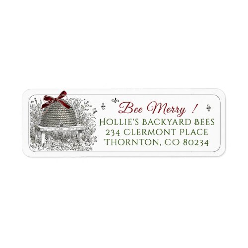 Beekeepers Christmas Return Address Skep Red Bow Label