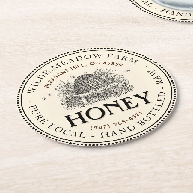 Beekeeper's Ivory Skep Honey Promotional Coaster (Angled)