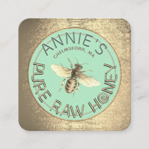 Beekeepers Modern Queen Bee Teal & Gold Raw Honey  Square Business Card