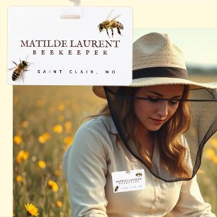Beekeeper's name badge with realistic honeybees