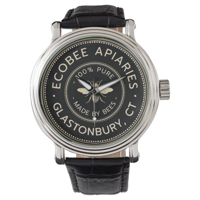 Beekeeper's Promotional Black Bee Apiary Name  Watch (Front)