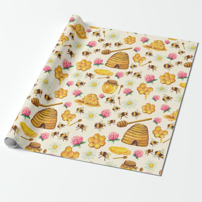 Beekeeping pattern wrapping paper (Unrolled)