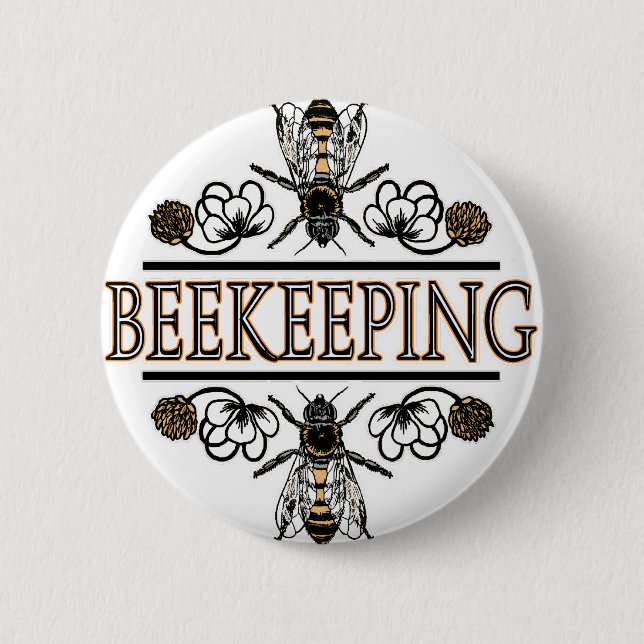 beekeeping with worker bees button (Front)