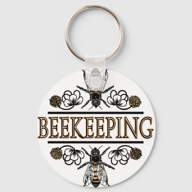 beekeeping with worker bees keychain (Front)