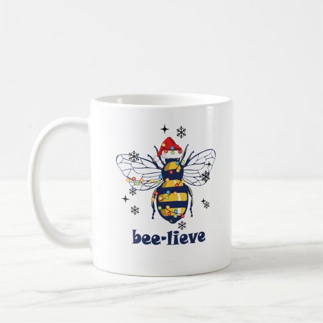 BeeLieve Christmas bee lover beekeeper Christmas Coffee Mug (Left)