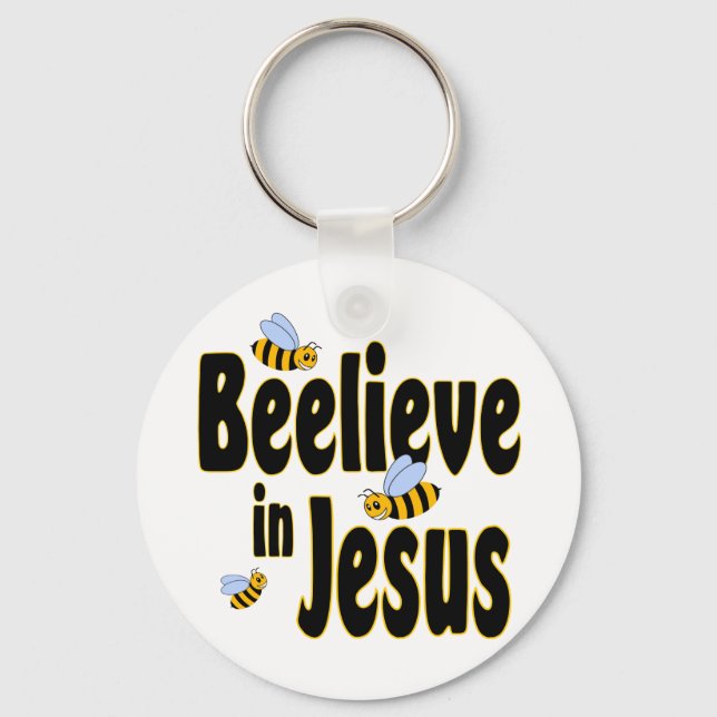 Beelieve in Jesus Black Keychain (Front)