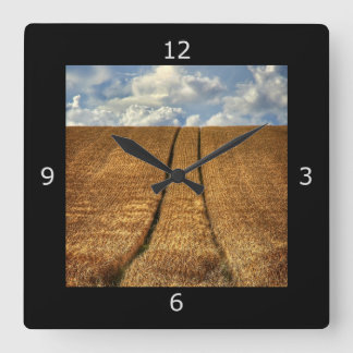 Been and Gone wheat field with Tractor Tracks Square Wall Clock