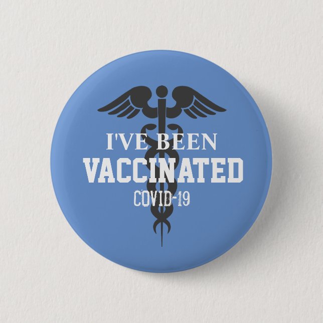 Been Vaccinated Covid 19 Blue White Medical  Button (Front)