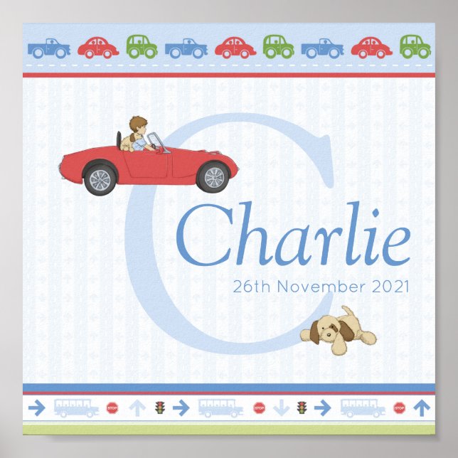 Beep Beep Car Personalised Boys Name Poster (Front)