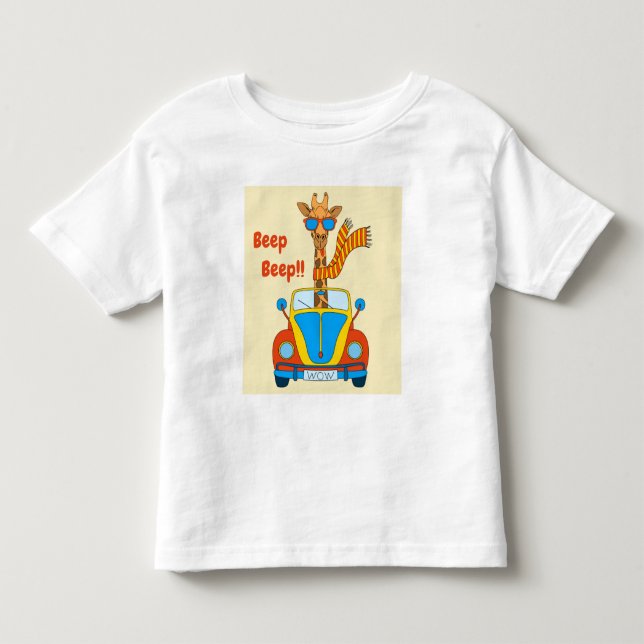 Beep Beep! Cute Giraffe in Car Toddler T-shirt (Front)