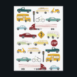 Beep Beep Stuck in Traffic Pattern Postcard<br><div class="desc">Colorful cars,  trucks and vans dance across this card. Take a look at my shop for more!</div>