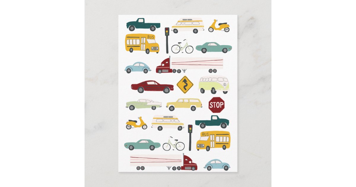 Beep Beep Stuck in Traffic Pattern Postcard | Zazzle