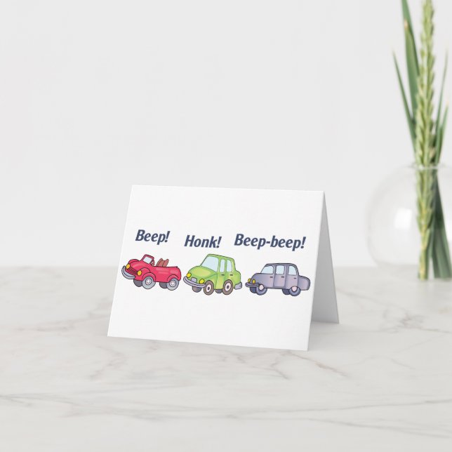 Beep Honk Cars Thank You Card (Front)