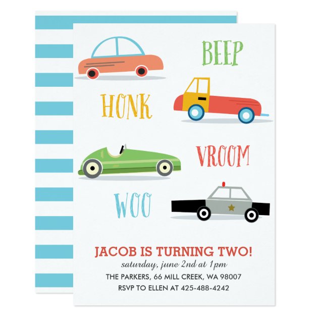 Beep Honk Woo Kid's Birthday Party Invitation