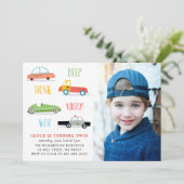 Beep honk woo photo birthday party invitation (Standing Front)