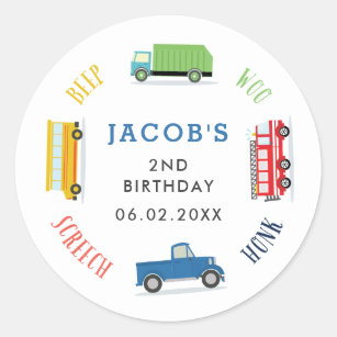 Beep screech blue truck birthday party classic round sticker