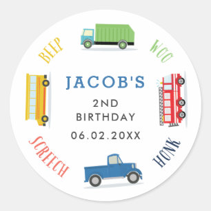 Beep screech blue truck birthday party classic round sticker