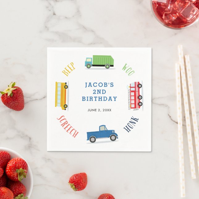 Beep screech blue truck birthday party napkins (Insitu)