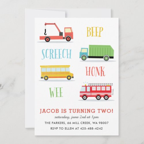 Beep Screech Wee Kids birthday party Invitation