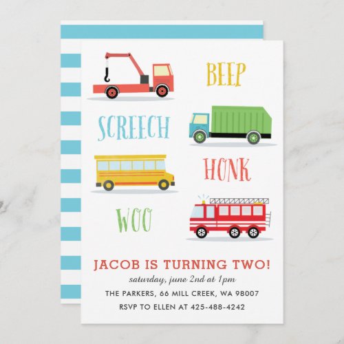 Beep Screech Woo Kids birthday party Invitation