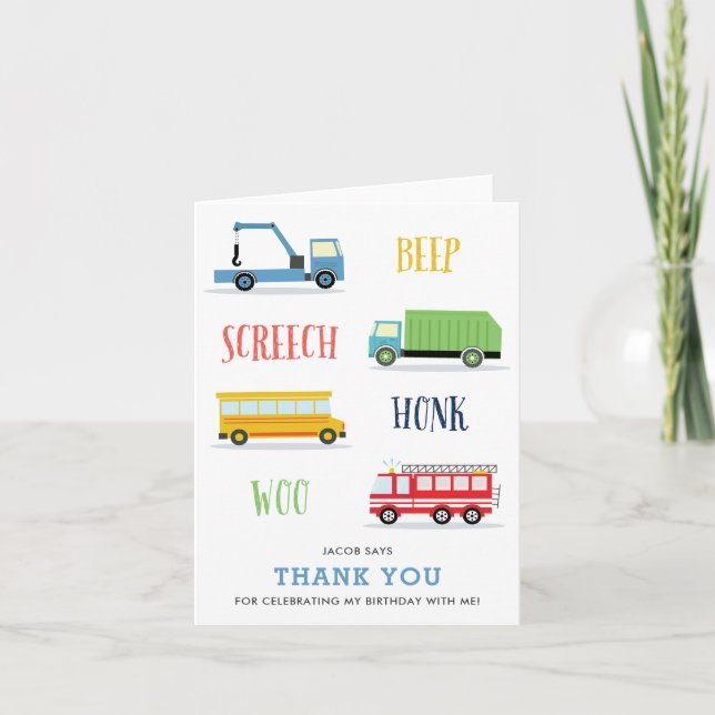 Beep Screech Woo Kid's birthday thank you card (Front)