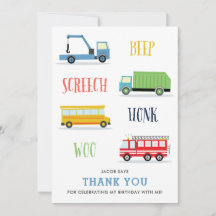 Beep Screech Woo Kid's birthday thank you card