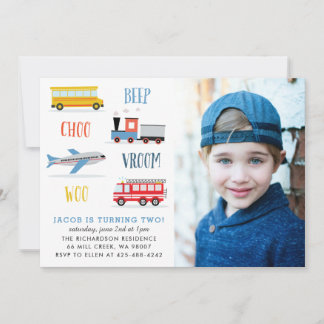 Beep Vroom woo Airplane birthday party photo Invitation