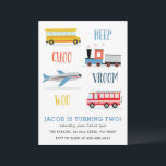 Beep Vroom Woo Airplane Kid's birthday party  Invi Invitation<br><div class="desc">A kid's birthday party invitation featuring Train,  fire truck,  Air Plane and a school bus.</div>