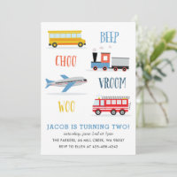 Beep Vroom Woo Airplane Kid's birthday party Invi