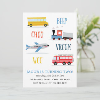 Beep Vroom Woo Airplane Kid's birthday party  Invi Invitation