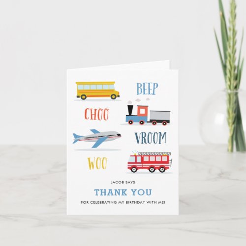 Beep Vroom Woo Kids birthday Thank you card