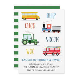 Beep Vroom Woo Tractor Kid's birthday party  Invitation