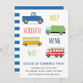 Beep Vroom Woo Truck Kid's birthday party  Invitation (Front/Back)