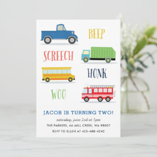 Beep Vroom Woo Truck Kid's birthday party Invitation