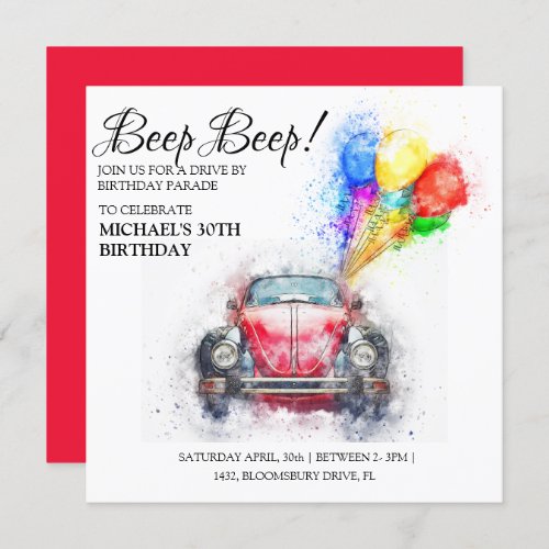 BeepBeep Drive By Birthday Parade Invitation