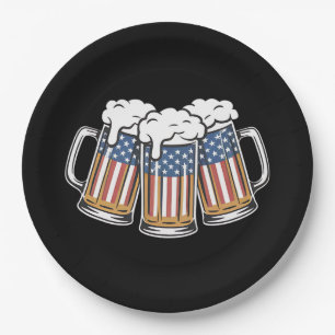 Beer 4th Of July American Flag US Vintage Retro Paper Plates