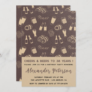Beer Adult Rustic Pattern Men 38th birthday Invitation