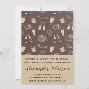 Beer Adult Rustic Pattern Men 91st birthday Invitation
