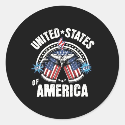 Beer American Flag 4th Of July Beer Usa Drinking  Classic Round Sticker