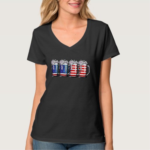 Beer American Flag 4th Of July For Men Women Meric T_Shirt