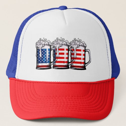 Beer American Flag 4th of July Men Women Merica Dr Trucker Hat