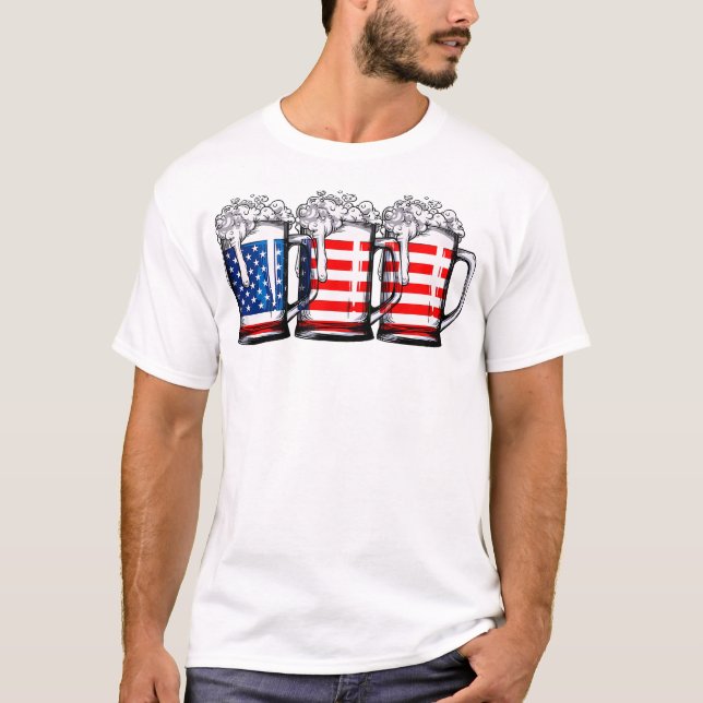  Beer American Flag 4Th Of July Men Women Merica U T-Shirt (Front)