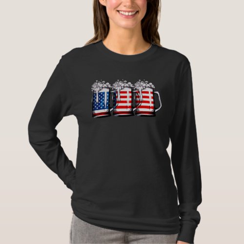 Beer American Flag 4th Of July Men Women Merica Us T_Shirt