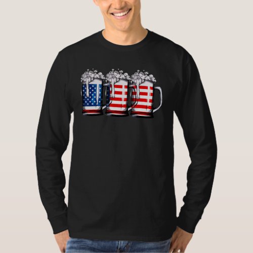 Beer American Flag 4th Of July Men Women Merica Us T_Shirt