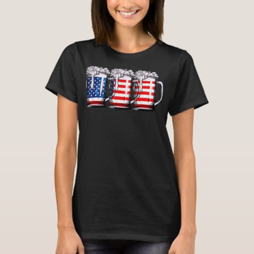 Beer American Flag 4th Of July Men Women Merica Us T_Shirt