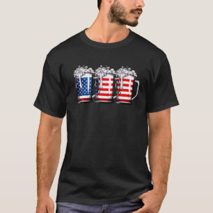 Beer American Flag 4Th Of July Merica Drinking T-Shirt