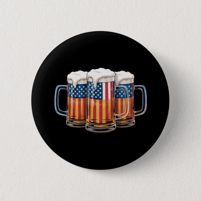 Beer American Flag 4th of July Merica Drinking USA Button (Front)