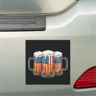 Beer American Flag 4th of July Merica Drinking USA Car Magnet