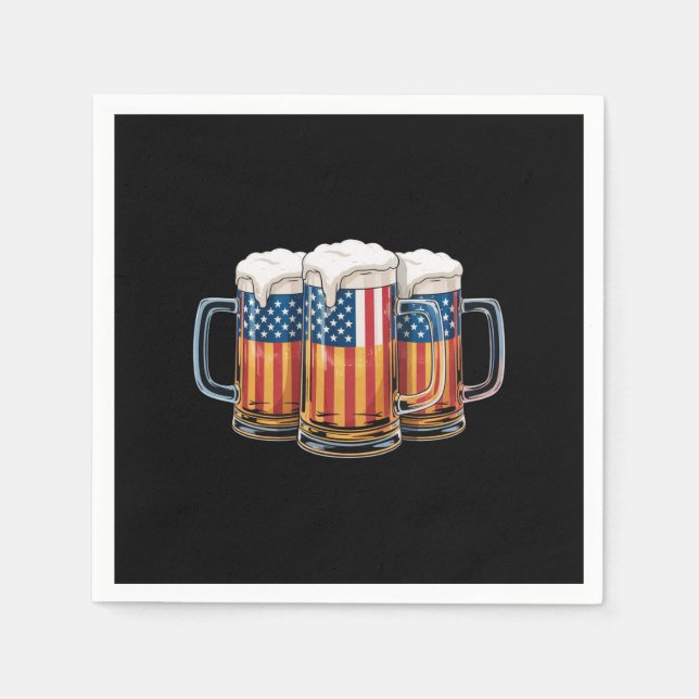 Beer American Flag 4th of July Merica Drinking USA Napkins (Front)